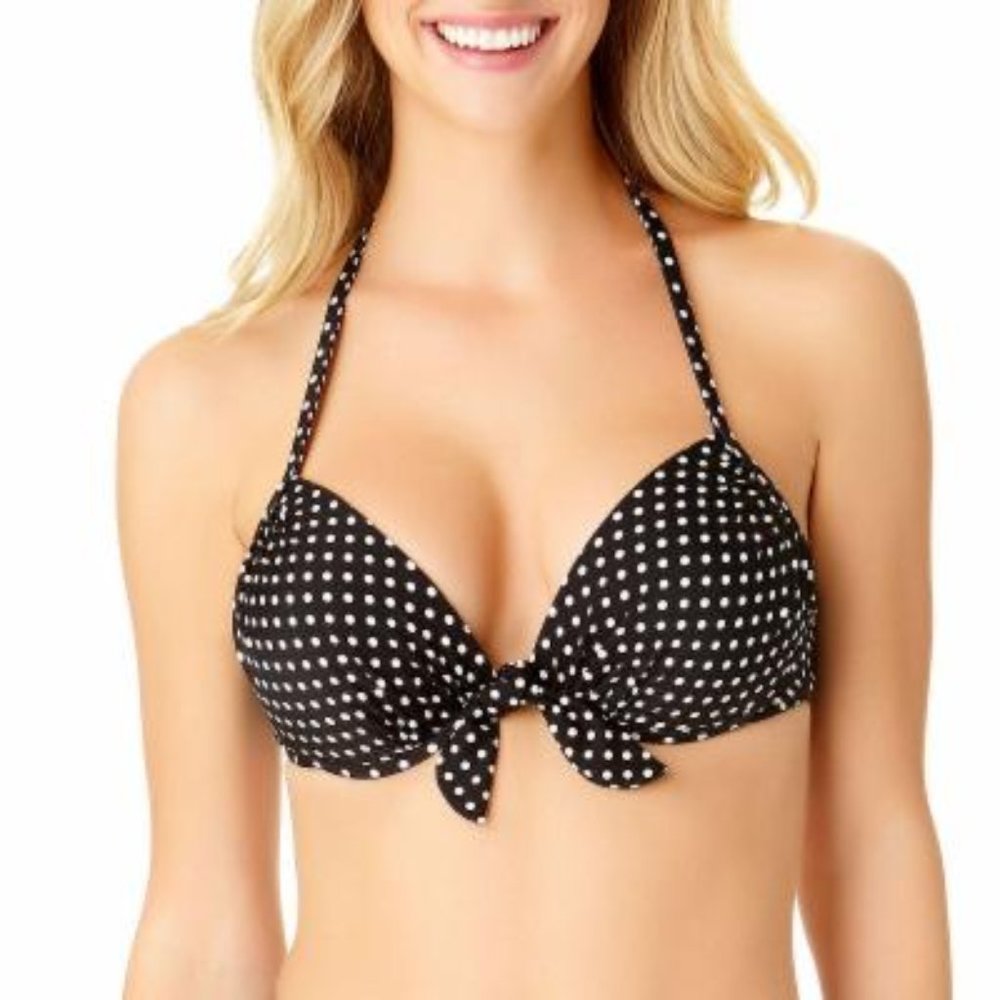 a.n.a. NWT Bra Swimsuit Top Small Black Polka Dots Retail $42 Push Up Cup